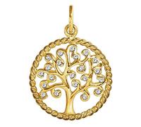 CLEVER SCHMUCK Goldener Baum des Lebens Anhänger Ø 17 mm mit elegant gedrehten Rand glänzend und vielen Zirkonias in weiß 333 Gold 8 Karat für Damen im Schmucketui
