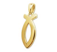 CLEVER SCHMUCK Goldener Damen Anhänger Ichtys 17 mm Jesus Fisch Symbol glänzend 333 GOLD 8 KARAT im Etui sand