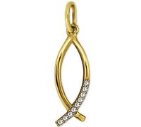 CLEVER SCHMUCK Goldener Damen Ichtys Anhänger Jesus Fisch Symbol 18 mm mit vielen Zirkonias glänzend 333 GOLD 8 KARAT