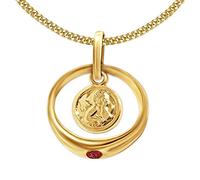 CLEVER SCHMUCK Goldener Mädchen Taufring mit Engel rund und echtem Rubin glänzend 333 Gold 8 Karat und vergoldeter Kette Panzer 36 cm im Schmucketui