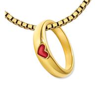 CLEVER SCHMUCK Goldener Mini Taufring Ø 9 mm schmale Flache Form mit kleinem Herz rot glänzend 333 Gold 8 Karat und vergoldeter Kette Venezia 36 cm im Schmucketui Creme