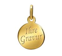 CLEVER SCHMUCK GRAVUR Goldene Gravurplatte Plättchen Ø ca. 10 mm runde Form, matt mit vertieftem Rand fein diamantiert 333 GOLD 8 KARAT mit Etui