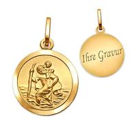 CLEVER SCHMUCK-GRAVUR Golderner Anhänger kleiner Christopherus Ø 13 mm innen matt Rand glänzend 333 GOLD 8 KARAT mit Gravur und Etui