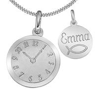 CLEVER SCHMUCK Gravur Kettenanhänger Geburts Uhr mit wählbarer Kette zur Baby Geburt, beides STERLING SILBER 925 Geburt Geschenk personalisiert im Etui