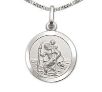 CLEVER SCHMUCK Halskette Anhänger Christophorus Ø 13 mm innen matt Rand glänzend & Kette Panzer 40 cm 925 Sterling Silber im Etui Kreuz creme