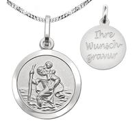 CLEVER SCHMUCK Halskette inklusive Gravur Anhänger Christopherus Ø 13 mm als Medaille matt, Rand glänzend Kette Auswahl Länge 925 Sterling Silber personalisiert mit Etui