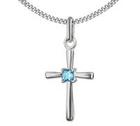 CLEVER SCHMUCK Halskette kleines schmales Kreuz 15 mm mit Zirkonia hellblau Kette Panzer 42 cm 925 Sterling Silber für Mädchen Damen