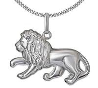 CLEVER SCHMUCK Halskette Löwe Anhänger 13 x 23 mm beidseitig 3D Form Kette Panzer 45 cm 925 Sterling Silber im Etui creme