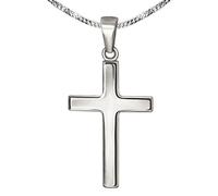 CLEVER SCHMUCK Halskette mit Anhänger Kreuz 21 mm schlicht und Kette Panzer 42 cm Sterling Silber im Kreuzetui