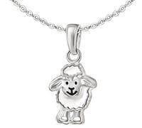 CLEVER SCHMUCK Halskette Schaf Anhänger Silber lustig weis lackiert + Ankerkette 42 cm STERLING 925 für Kinder im Etui rosa