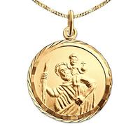 CLEVER SCHMUCK Heiliger Christophorus Schutzpatron Kette Gold rund Ø 16 mmdiamantiert ECHT GOLD 333 + Panzerkette 45 cm vergoldet im Luxus Etui