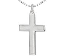 CLEVER SCHMUCK Herren Kreuz Kette mit Kreuzanhänger 32 mm teilmatt mit Rand & Panzerkette 60 cm 925 Sterling Silber 925 im Schmucketui schwarz