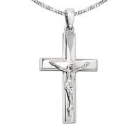 CLEVER SCHMUCK Herren Kreuzkette Jesus Kreuz 41 x 27 mm breit gerade schlicht + Kette Panzer 60 cm glänzend Sterling Silber 925 im Kreuz-Etui schwarz