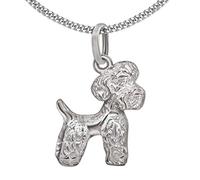 CLEVER SCHMUCK Hund Pudel Kette Silber 3D Form glänzend + Panzerkette 45 cm STERLING 925 für Hundebesitzer im Luxus Etui