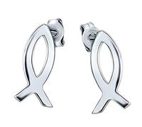 CLEVER SCHMUCK Ichthys Ohrring für Damen Silber 10 mm schlicht 925 Sterling Christusfisch im Etui blau