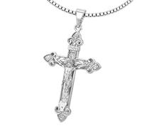 CLEVER SCHMUCK Jesuskreuz Silber Kruzifix 50 mm INRI Kreuz barock + Veneziakette 50 cm 925 STERLING im Luxus Etui