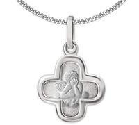 CLEVER SCHMUCK Kinder Damen Halskette Kreuz Anhänger mit Engel 11 mm gleichschenklig abgerundet Rückseite Gott schütze Dich Kette Panzer 42 cm Sterling Silber 925 im Schmucketui
