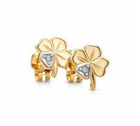 CLEVER SCHMUCK Kleeblatt Ohrring Gold Ohrstecker 6 mm bicolor Zirkonia weiß 333 GOLD 8 KARAT im Etui sand