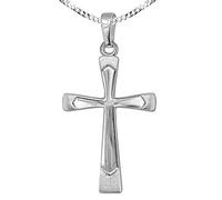 CLEVER SCHMUCK Kreuz Halskette Damen Kreuzanhänger 24 mm schmal glänzend Balkenenden außen breiter mattKette Panzer 50 cm 925 Sterling Silber im Schmucketui