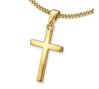 CLEVER SCHMUCK Kreuz Kette Anhänger 18 mm für Kinder schlicht 925 Silber vergoldet & vergoldeter Kette Panzer 40 cm im Etui creme