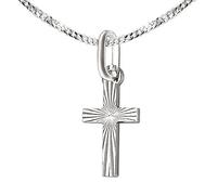 CLEVER SCHMUCK Kreuzkettchen Anhänger kleines Mini Kreuz 12mm diamantiert geschlossen mit Kette Panzer 36 cm Sterling Silber 925 für Kinder im Schmucketui creme
