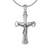 CLEVER SCHMUCK Kreuzkette Anhänger Kreuz 21 mm matt Jesus glänzend Balken außen breiter & Kette Panzer 50 cm Sterling Silber 925 im Schmucketui