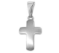 CLEVER SCHMUCK Kreuzkette Anhänger Silber 12 mm schlicht seidenmatt gewölbt Sterling 925 im Kreuz Etui Geschenk zur Firmgung & Taufe