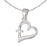CLEVER SCHMUCK Kreuzkette im Herz Silber 19 mm & Ankerkette 40 cm für Kinder Geschenk zur Taufe 925 Sterling im Taufe Etui