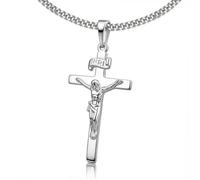 CLEVER SCHMUCK Kreuzkette Silber Jesus Anhänger Kruzifix 30 mm INRI Kreuz glänzend + Panzerkette 45 cm STERLING 925 im Luxus Etui
