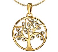 CLEVER SCHMUCK Lebensbaum Goldkette Anhänger Baum des Lebens Ø 20 mm Zirkonia Sterling Silber 925 gold-plattiert und vergoldeter Panzerkette für Damen im Schmucketui anthrazit