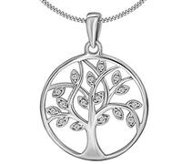 CLEVER SCHMUCK Lebensbaum Halskette Damen Anhänger Baum des Lebens Ø 20 mm Zirkonia Kette Panzer 45 cm 925 Sterling Silber im Schmucketui