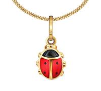 CLEVER SCHMUCK Mädchen Goldkette kleiner Marienkäfer Anhänger 9 mm rot & schwarz lackiert mit Kette Panzer 38 cm Sterling Silber 925 gold-plattiert Kinder Halskette im Schmucketui rosa