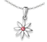 CLEVER SCHMUCK Mädchen Halskette Blume Blütenförmig Zirkonia rot + Ankerkette 40 cm Sterling Silber 925 im Schmucketui rosa für Kinder