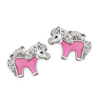 CLEVER SCHMUCK Mädchen Ohrring Pferd als Ohrstecker Pony 8 x 5 mm rosa mit Zirkonias STERLING SILBER 925 im Etui rosa für Mädchen