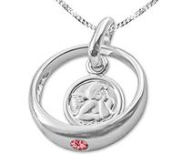 CLEVER SCHMUCK Mädchen Taufkettchen Taufring Ø 12 mm mit Schutzengel rund Zirkonia rubin-rot Kette Panzer 34 cm Sterling Silber 925 im Taufe Etui weiß