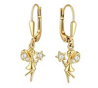 CLEVER SCHMUCK Märchen Ohrring Elfe Gold 25 mm und 3 Zirkonia glänzend Feenohrring 925 STERLING vergoldet im Luxus Etui