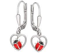 CLEVER SCHMUCK Marienkäfer Ohrring Silber 26 mm Ohrhänger Herz 9 mm rot schwarz 925 STERLING SILBER für Kinder im Etui rosa