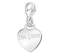 CLEVER SCHMUCK mit Gravur: Silberner Damen Charm Anhänger kleines Herz 13 mm glänzend mit Bügelschlaufe an Karabiner STERLING SILBER 925 inklusive einseitiger Gravur