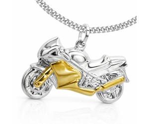 CLEVER SCHMUCK Motorrad Halskette Anhänger 3D bicolor mit Panzerkette 45 cm lang 925 Sterling Silber 925 im Luxus Etui