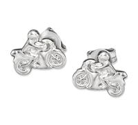 CLEVER SCHMUCK Ohrringe Motorrad Silber 8,5 x 6 mm als Ohrstecker rechts und links glänzend 925 Sterling Silber im Etui creme