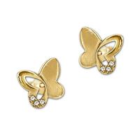 CLEVER SCHMUCK Schmetterling Ohrring für Damen Gold Ohrstecker 7 x 6 mm 3D Form matt glänzend mit 3 Zirkonia 333 Gold 8 Karat im Etui creme
