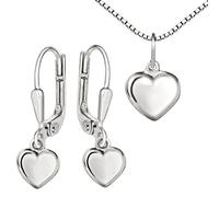 CLEVER SCHMUCK Set Halskette Herz Anhänger 8 mm mit Ohrhänger 23 mm und Mini Herz 5 mm gewölbt geschlossen + Kette Venezia 40 cm STERLING SILBER 925 im Schmucketui