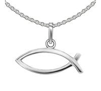 CLEVER SCHMUCK Set Ichthys Kette 7 x 18 mm waagerecht schlicht Jesus Fisch Symbol & Ankerkette 45 cm STERLING SILBER 925 in Geschenkverpackung