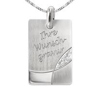 CLEVER SCHMUCK Set mit Gravur: Große Gravurplatte matt, Bögen diamantiert mit gehämmerter Einlage sowie polierter Ecke und Kette STERLING SILBER 925 mit Etui