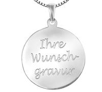 CLEVER SCHMUCK Set mit Gravur: Silberne große Gravurplatte schlicht rund Ø 20 mm hochglänzend poliert mit Auswahl Kette STERLING SILBER 925