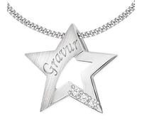 CLEVER SCHMUCK Set mit Gravur: Silberner Anhänger Stern 15 mm seidenmatt und glänzend mit 3 Zirkonias offene Form und Kette STERLING SILBER 925 inklusive Namensgravur bis max. 8 Zeichen