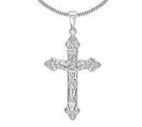 CLEVER SCHMUCK Set Silberner Anhänger großes INRI Kreuz 42 x 22 mm mit Jesus barockstil glänzend & Kette Panzer 50 cm lang STERLING SILBER 925