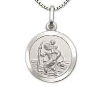 Clever Schmuck Set Silberner Kinder Anhänger Mini Christopherus Ø 13 mm innen matt Rand glänzend + Kette Venezia 38 cm STERLING SILBER 925 im Etui weiß