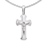 CLEVER SCHMUCK Set Silberner Kreuz Anhänger 19 mm Jesus teilmatt und Kette Panzer 45 cm STERLING SILBER 925 im Kreuz Etui sand