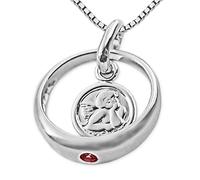 Clever Schmuck Set Silberner Mädchen Taufring Ø 12 mm Engel rund mit Edelstein Rubin rot und Kette Venezia 38 cm STERLING SILBER 925